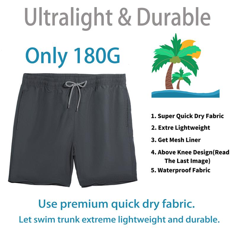 Mens Swimming Shorts Quick Dry Beach Trunks Swimwear with Mesh Lining  Breathable Mens Bathing Suits blue high waisted Swimming Shorts Mesh Lining