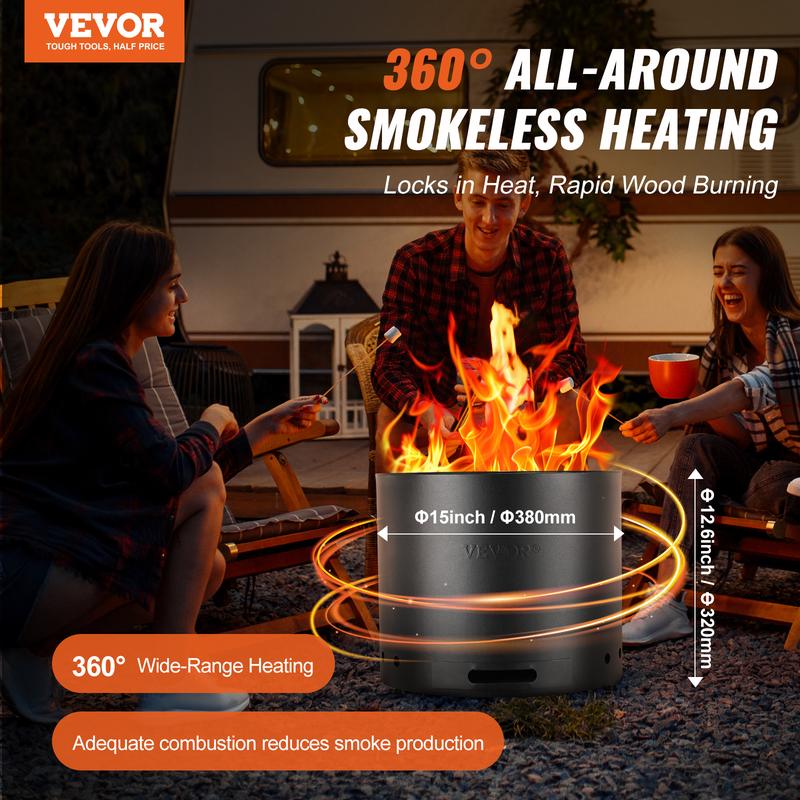 VEVOR Smokeless Fire Pit Stove Bonfire, H: 12.6 in x Dia: 15 in ,Wood Burning Fireplaces with Removable Ash Pan, SUS430 Stainless Steel inner Portable Outdoor Firepit, Ideal for Outdoor Patio Camping