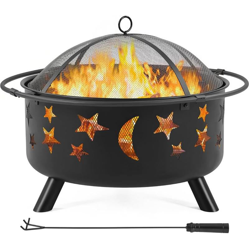 Fire Pit 30in Fire Pits for Outside Wood Burning Outdoor Fireplace with Spark Screen, Poker for Bonfire Patio Backyard Garden Picnic