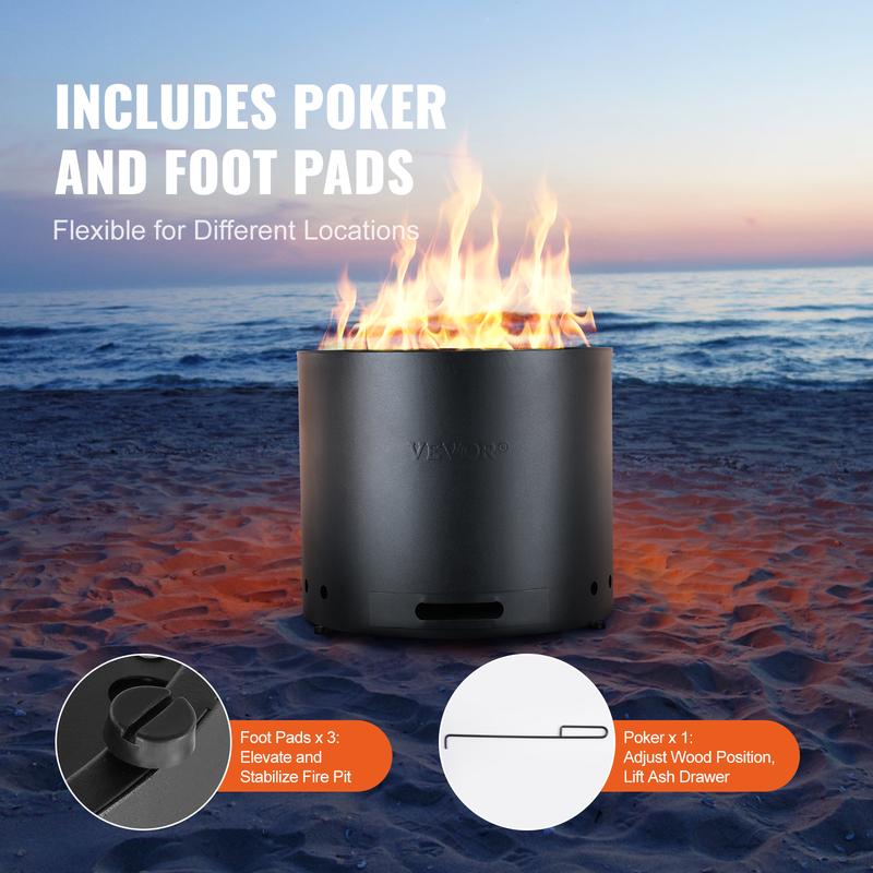 VEVOR Smokeless Fire Pit Stove Bonfire, H: 12.6 in x Dia: 15 in ,Wood Burning Fireplaces with Removable Ash Pan, SUS430 Stainless Steel inner Portable Outdoor Firepit, Ideal for Outdoor Patio Camping