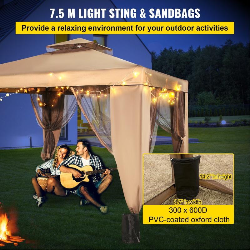 VEVOR Outdoor Canopy Gazebo Tent, Portable Canopy Shelter with Large Shade Space,  Mosquito Netting & 4 Sandbags for Party, Backyard, Patio Lawn and Garden