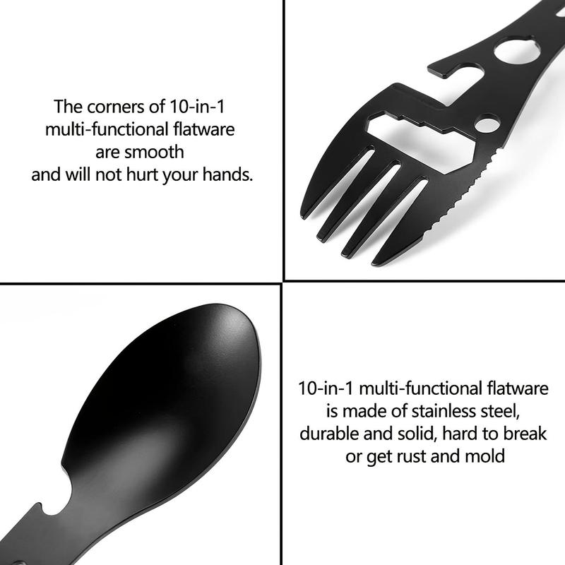 10 in 1 Multifunctional Spork, Stainless Steel Portable Utensil Spoon, Can Opener for Outdoor Camping, Hiking, Picnic, Backpacking & Traveling, Christmas Gift