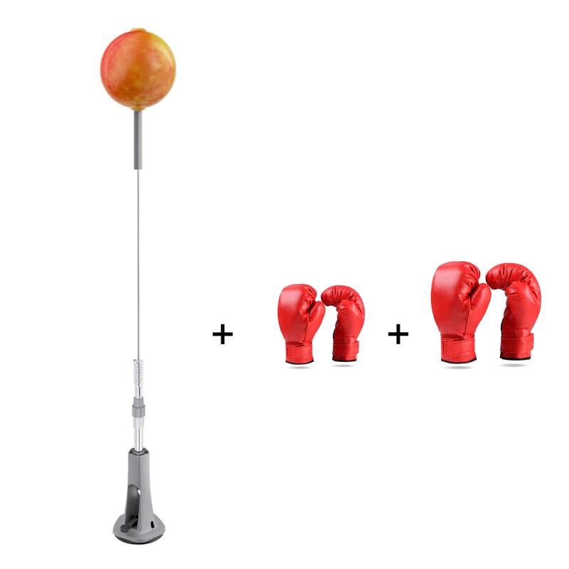 Boxing Reflex Ball with Two Family Gloves, Vertical Boxing Training Target, Adjustable Height, Reinforced Spring for Boxing Fitness and Fun, 3in1 Set