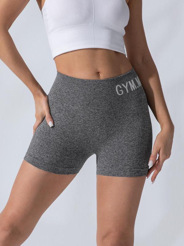 Sporty Women's Letter Print High Waist Sports Skinny Gym Shorts, Casual Comfy Breathable Seamless Short Leggings for Yoga Gym Workout Running, Ladies Sportswear for All Seasons