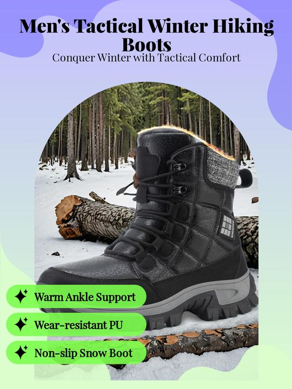 Men's Tactical Hiking Boots, Wear-resistant Non-slip Snow Boot, Winter Outdoor Camping Trekking Outdoor Shoes, Warm Ankle Snow Boots