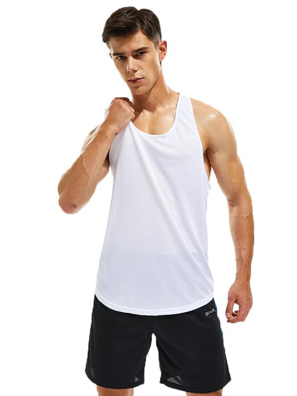 Men's Letter Print Round Neck Sports Tank Top, Loose Sporty Breathable Quick Drying Racerback Tank Top, Tank Tops for Men, Back To School Mens Clothing, Gym Clothes