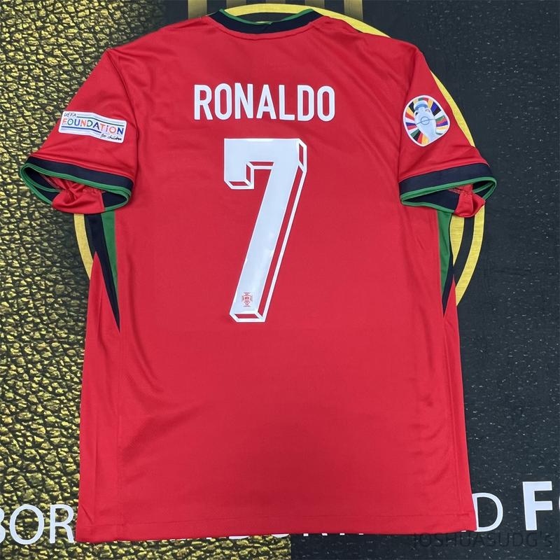 Euro 2024 Portugal Home Cristiano Ronaldo NO.7 Red Short Sleeve Football Jersey