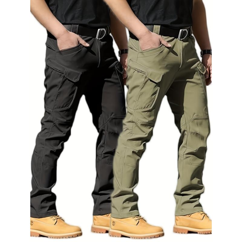 2 Pack Men's Tactical Pants Waterproof Resistant Warm Ripstop Cargo Pants Lightweight Outdoor Hiking Pants With Multi Pockets (No Belt)