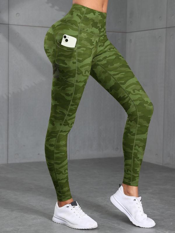 Women's Camo Print Pocket High Waist Leggings, Casual Comfy Breathable Skinny Pants for Yoga Gym Workout Running, Ladies Bottoms for All Seasons, Black Girl Outfits, Leggings for Women, Leggings with Pockets