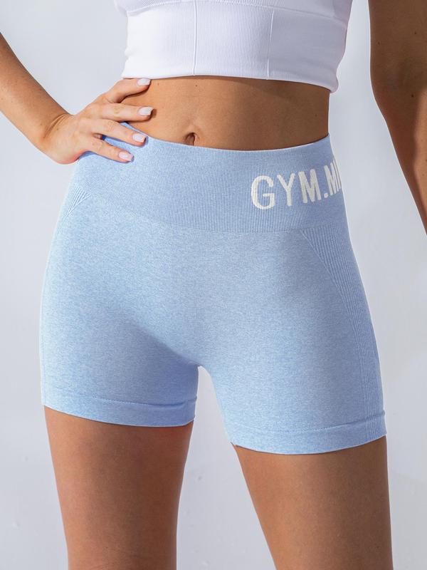 Sporty Women's Letter Print High Waist Sports Skinny Gym Shorts, Casual Comfy Breathable Seamless Short Leggings for Yoga Gym Workout Running, Ladies Sportswear for All Seasons