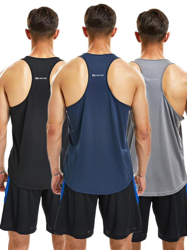 Men's Letter Print Round Neck Sports Tank Top, Loose Sporty Breathable Quick Drying Racerback Tank Top, Tank Tops for Men, Back To School Mens Clothing, Gym Clothes