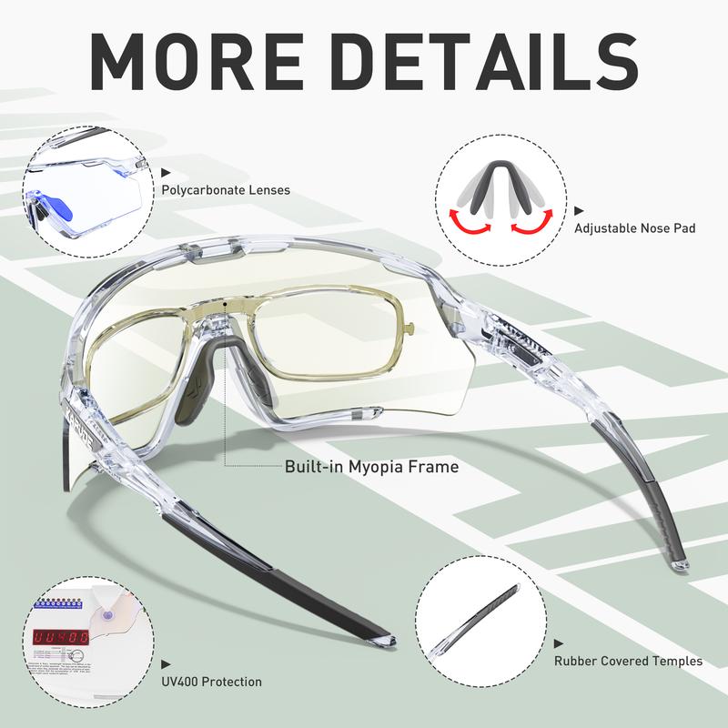 KAPVOE Photochromic Cycling Glasses for Men Women Sports Sunglasses HD High Contrast Lenses Frame Discoloration Bike Glasses