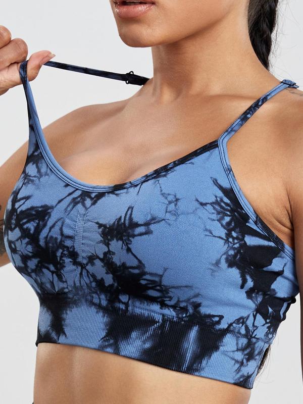 Women's Tie Dye Print Ruched Sports Bra, Breathable Comfortable High Stretch Sports Bra, Ladies Sportswear for Indoor Outdoor Wear