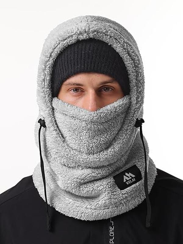 Balaclava Fleece Ski Mask for Men Women Winter Face Masks Windproof Hooded Scarf Cold Weather Hat Neck Warmer - Grey