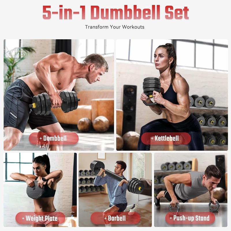 FEIERDUN Adjustable Dumbbells, 40 60lbs Free Weight Set with 4 Modes, Used as Barbell, Kettlebells, Push up Stand, Fitness Exercises for Home Gym Suitable Men Women