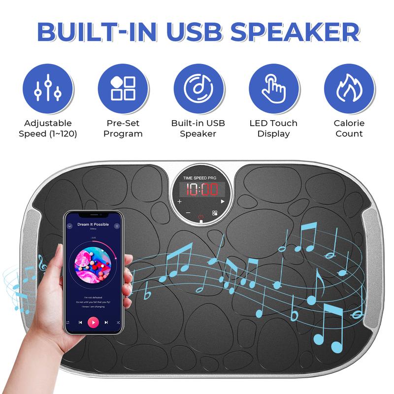 RELIFE REBUILD YOUR LIFE Vibration Plate with USB Speaker Fitness Vibrating Platform Exercise Machine Lymphatic Drainage, Women Men Full Body Shaker