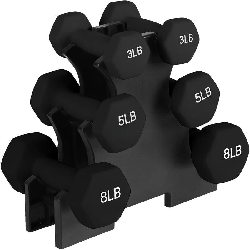 2, 3, 5, 8, and 10 Pound Neoprene Dumbbell Free Hand Weight Set with Rack, Ideal for Home Exercises to Gain Tone and Definition, Pastel