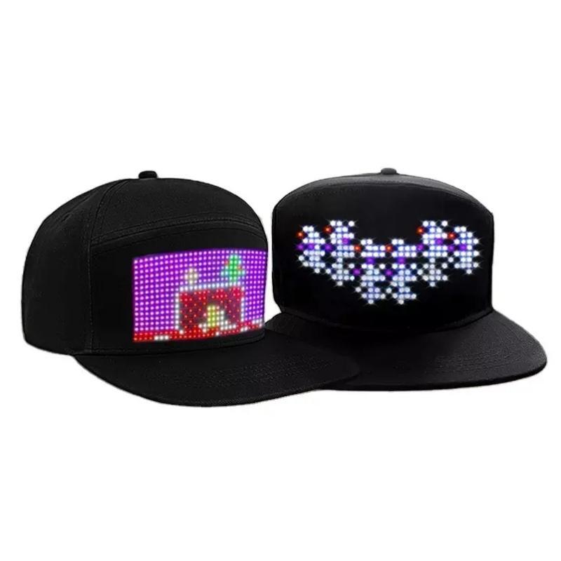 LED Programmable LED Message Hat, Rechargeable Luminous Baseball Cap with APP Control, Light Up Scrolling LED Display Cap for Car Motorcycle