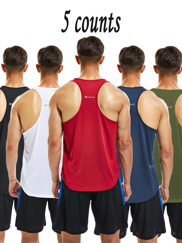 Men's Letter Print Round Neck Sports Tank Top, Loose Sporty Breathable Quick Drying Racerback Tank Top, Tank Tops for Men, Back To School Mens Clothing, Gym Clothes