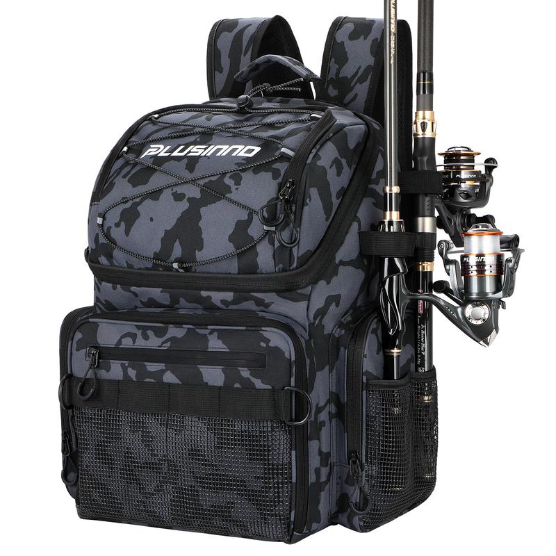 Fishing Backpack with Rod Holders & Cooler, 45L Large Water-resistant Fishing Tackle Bag,Fishing Tackle Backpack Black Camo beyond tackle