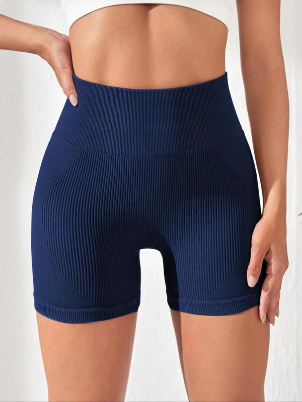 Women's Solid Color Ribbed High Waist Sports Short Leggings, Quick Drying Breathable Comfortable Skinny Shorts, Ladies Sportswear for Indoor Outdoor Wear
