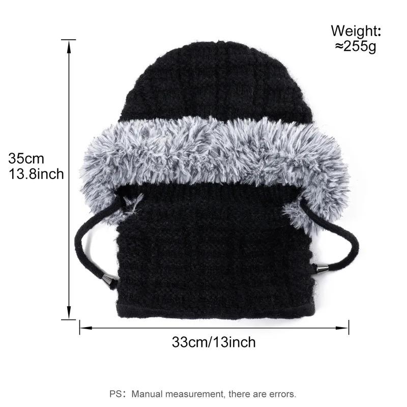 New Women Winter Knitted Woolen Balaclava Hat Ear Protection Mask Neck Integrated Warmth Cover Hat Outdoor Hike Cycling Cap