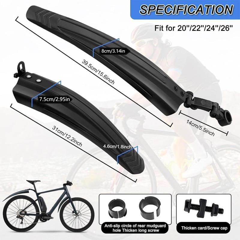 Bike Fender Set, 2 Counts Bicycle Front & Rear Mudguard, Portable Adjustable Mountain Bike Cycling Tires Front and Rear Mud Guard, Bicycle Accessories for Cycling