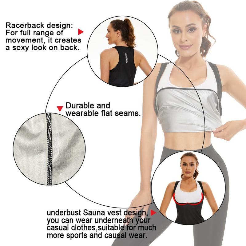 Sauna Vest Women Sweat Fited Waist Trainer Hot Compression Exercise Enhancement Womens Sauna Suit for Fitness Yoga,Built-In Chest Support, Meticulous Stitching, and Striking Silver Logo for an Enhanced Fitness Look and Feel