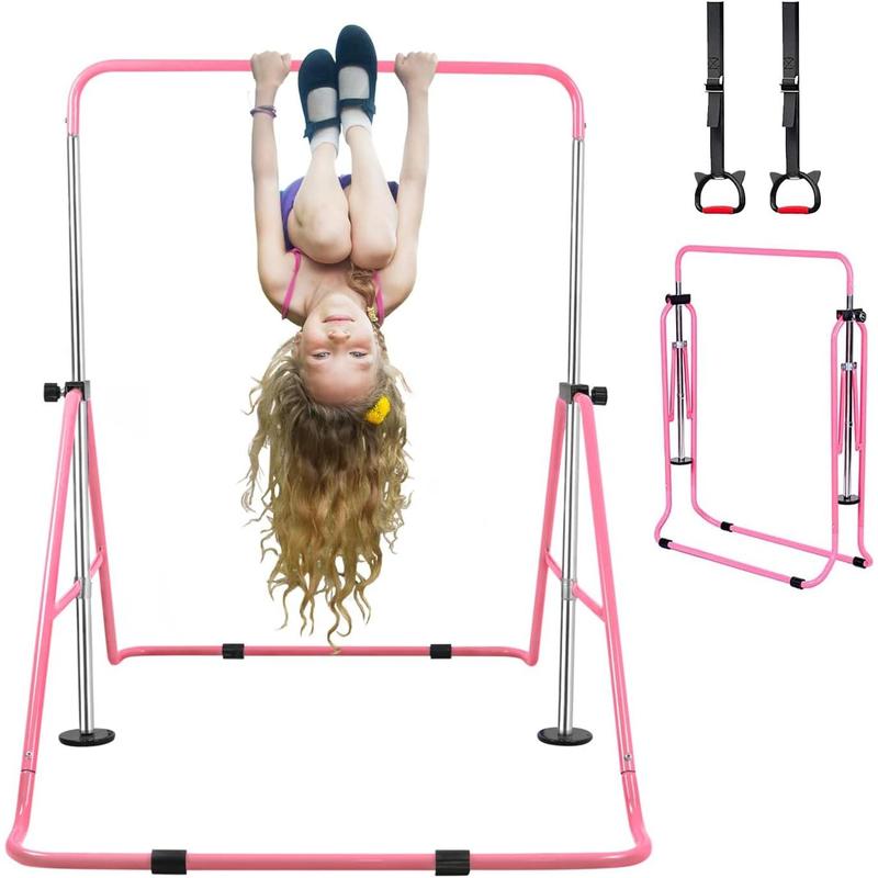 Expandable Gymnastics Bars with Ring, Adjustable Height Gymnastic Horizontal Bars, Gym Junior  Bar  Folding  Monkey Bars for