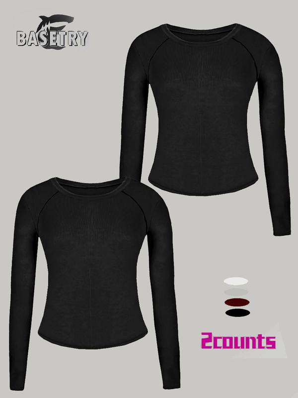 Women's Solid Long Sleeve Sports Tee, Casual Comfy Breathable T-shirt for Yoga Gym Workout, Ladies Sportswear for Fall & Winter