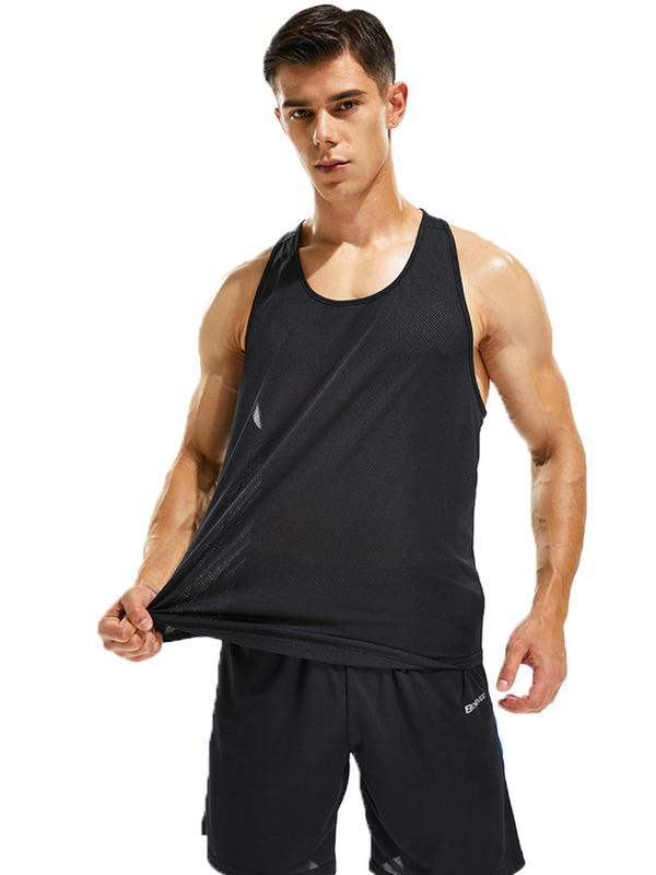 Men's Letter Print Round Neck Sports Tank Top, Loose Sporty Breathable Quick Drying Racerback Tank Top, Tank Tops for Men, Back To School Mens Clothing, Gym Clothes