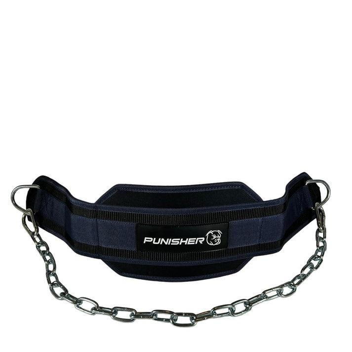 Punisher Dip Belt for Weightlifting with Chain - Navy Blue color, Pull Ups, Dips, Squat, Bodybuilding, Gym Lifting and Powerlifting Heavy Duty Belt with Comfortable Neoprene Support