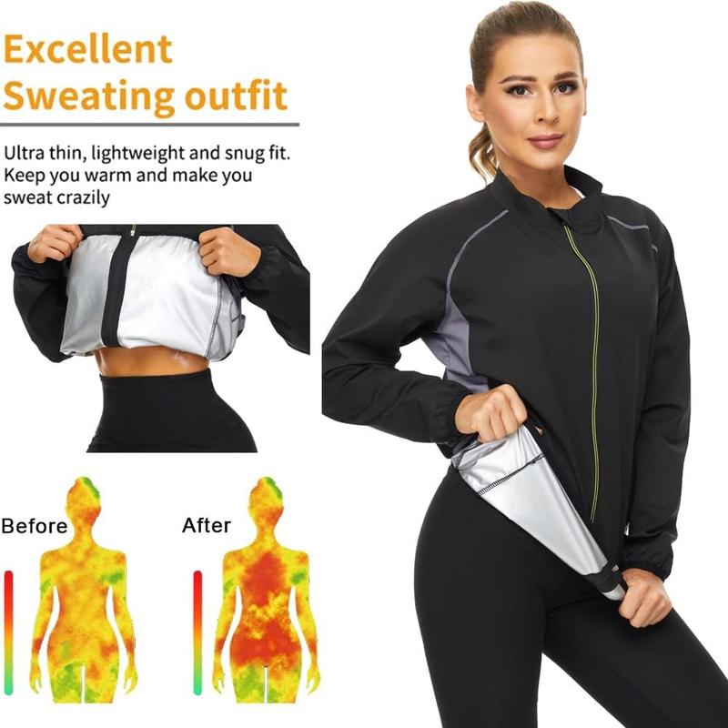 Sauna Suit for Women  Jackets Workout Shirt Long Sleeve Slimming Tops Zipper  Shaper Fitness Gym Exercise