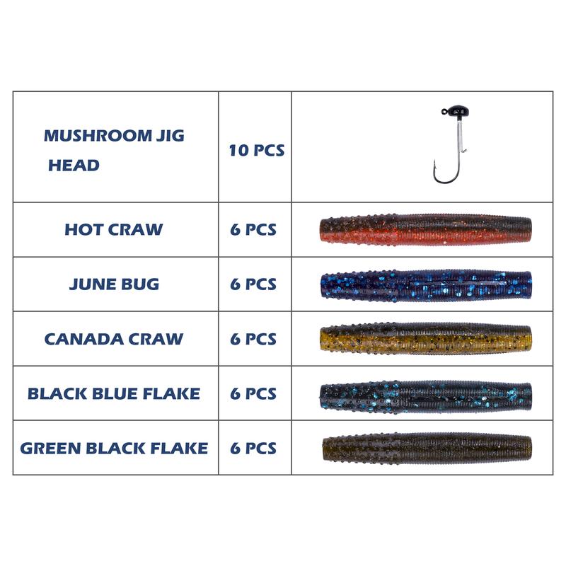 Bombrooster Finesse Ned Worms Lures,Ned Rig Baits Kit for Bass Fishing,TRD Soft Plastic Fishing Baits fishing lure