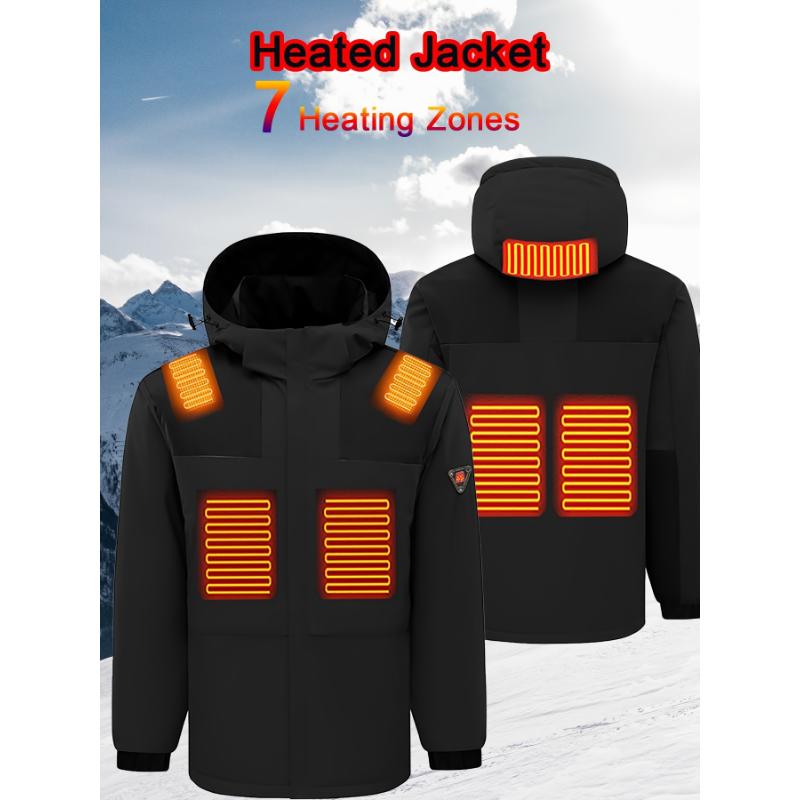 Men's Smart Heating Detachable Hooded Jacket, Windproof Warm Contant Heating Outdoor Coat, Men's Clothing For Winter For Camping, Running And Climbing (without Battery Pack)