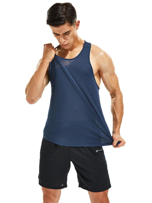 Men's Letter Print Round Neck Sports Tank Top, Loose Sporty Breathable Quick Drying Racerback Tank Top, Tank Tops for Men, Back To School Mens Clothing, Gym Clothes