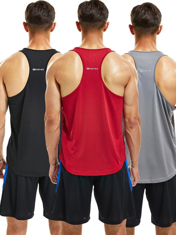 Men's Letter Print Round Neck Sports Tank Top, Loose Sporty Breathable Quick Drying Racerback Tank Top, Tank Tops for Men, Back To School Mens Clothing, Gym Clothes