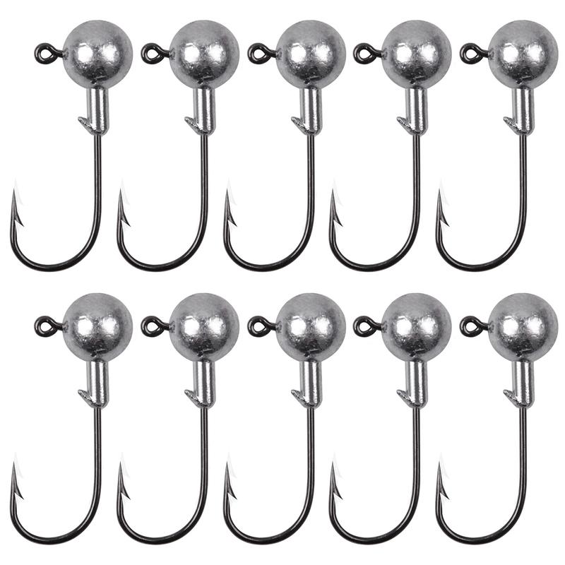 Jig Head Fishing Hook (10pcs set), Round Ball Jig Head Hook, Weedless Fishhook, Soft Worm Fishing Accessories For Outdoor Fishing