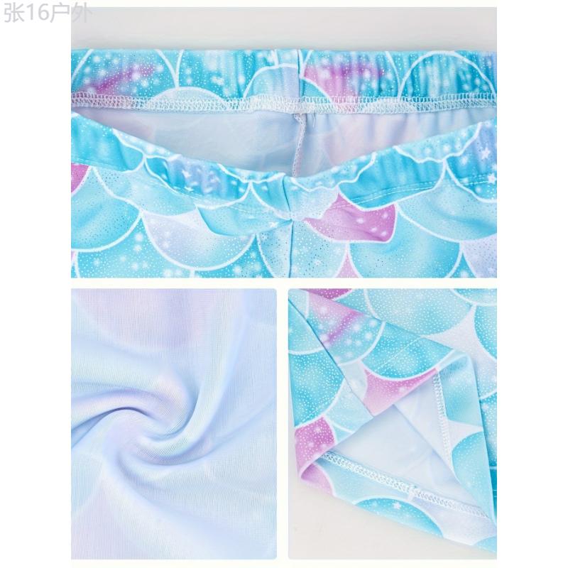 3pcs Fish Scale Graphic Girls Trendy Gymnastics Suit Leotard Outfits For Dance Performance Gift