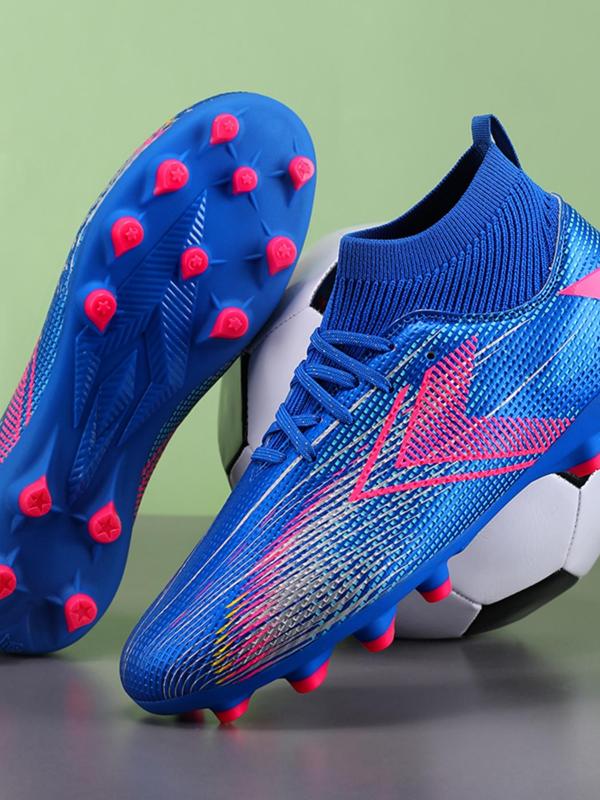 Sporty Men's All Over Print High-Top Lace-Up Football Boots, Breathable Non-Slip Spiked Football Shoes, Professional Soccer Shoes for Outdoor Training