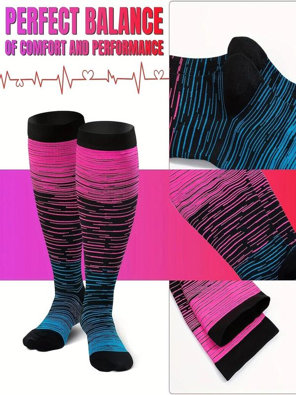 Unisex's Colorblock Striped Print Socks, Comfy Breathable Sports Socks for Running Hiking, Athletic Socks for Men & Women