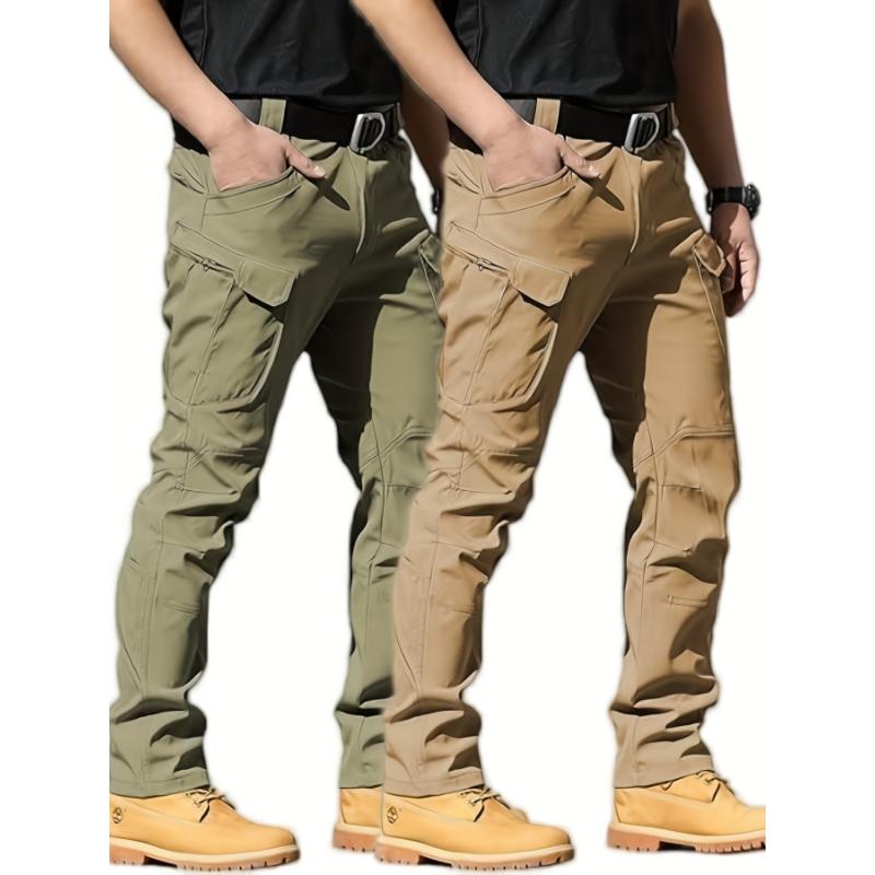 2 Pack Men's Tactical Pants Waterproof Resistant Warm Ripstop Cargo Pants Lightweight Outdoor Hiking Pants With Multi Pockets (No Belt)