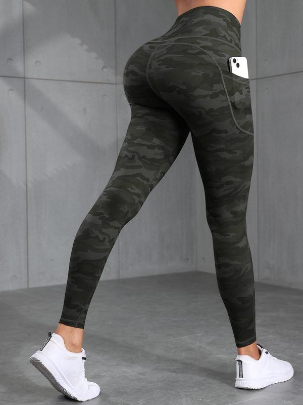 Women's Camo Print Pocket High Waist Leggings, Casual Comfy Breathable Skinny Pants for Yoga Gym Workout Running, Ladies Bottoms for All Seasons, Black Girl Outfits, Leggings for Women, Leggings with Pockets