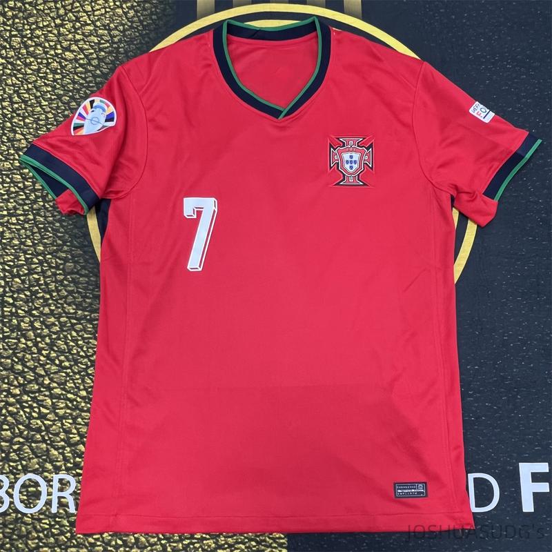 Euro 2024 Portugal Home Cristiano Ronaldo NO.7 Red Short Sleeve Football Jersey