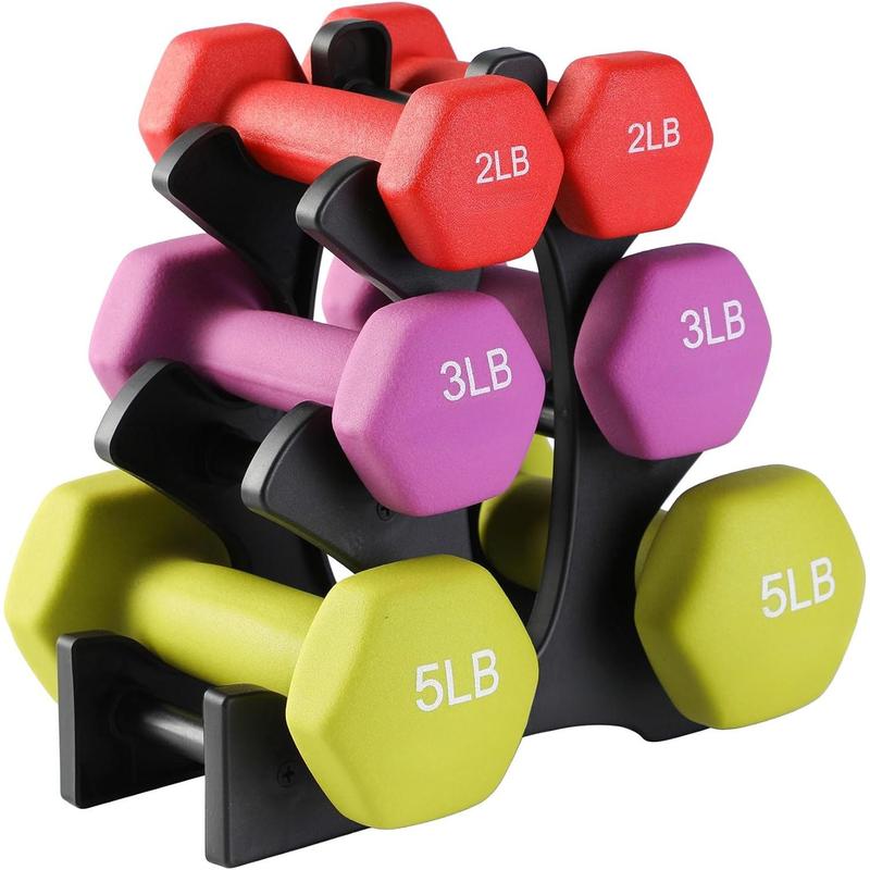 2, 3, 5, 8, and 10 Pound Neoprene Dumbbell Free Hand Weight Set with Rack, Ideal for Home Exercises to Gain Tone and Definition, Pastel