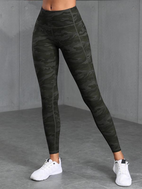 Women's Camo Print Pocket High Waist Leggings, Casual Comfy Breathable Skinny Pants for Yoga Gym Workout Running, Ladies Bottoms for All Seasons, Black Girl Outfits, Leggings for Women, Leggings with Pockets