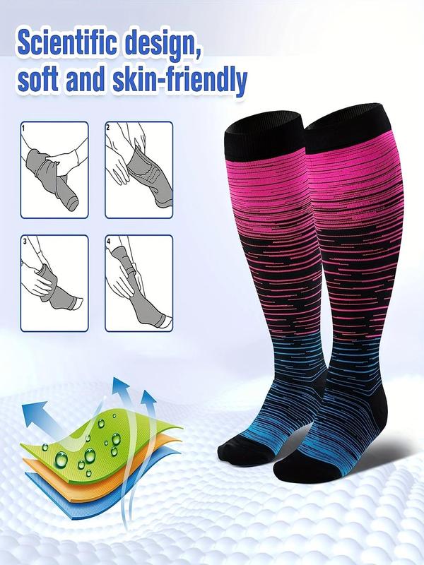 Unisex's Colorblock Striped Print Socks, Comfy Breathable Sports Socks for Running Hiking, Athletic Socks for Men & Women