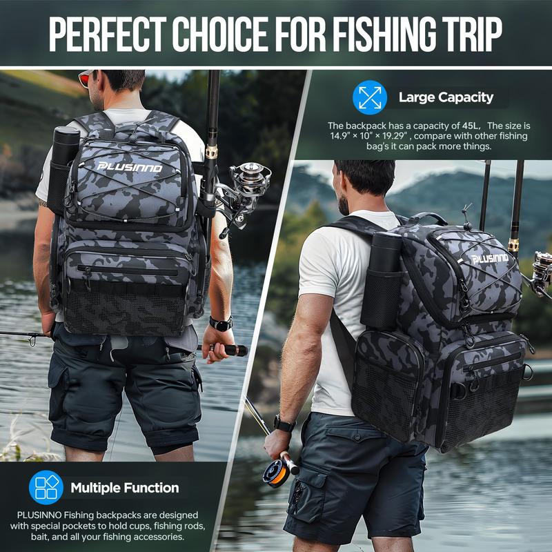 Fishing Backpack with Rod Holders & Cooler, 45L Large Water-resistant Fishing Tackle Bag,Fishing Tackle Backpack Black Camo beyond tackle