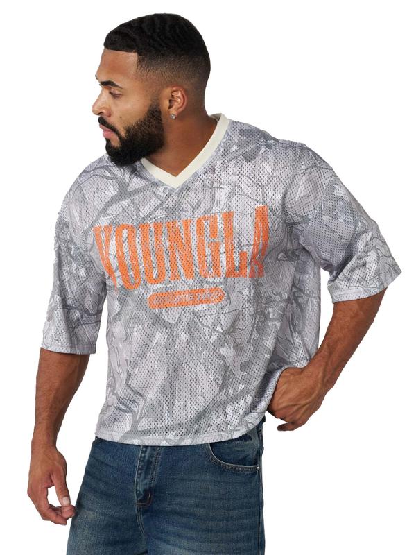 YOUNGLA American Oversize T-shirt Men's Exercise and Fitness Quick-Drying Breathable Large Mesh Short Sleeves