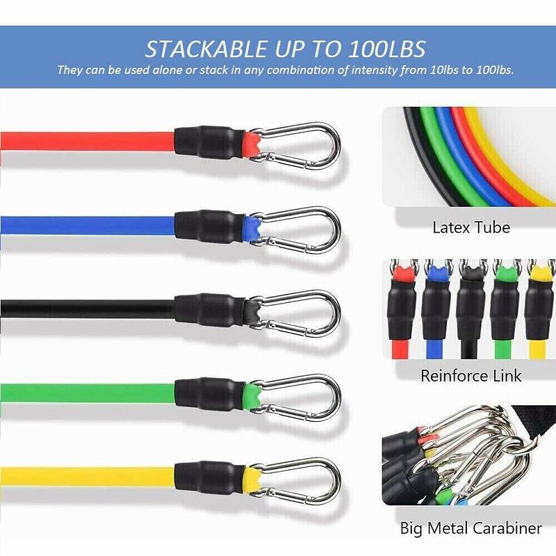 11 PCS Resistance Band Set Yoga Abs Exercise Fitness Tube Gym Home Workout Bands